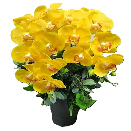 2 stalks artificial yellow phalaenopsis in a pot table flower