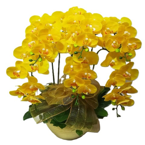 6 stalks artificial yellow phalaenopsis in a pot table flower