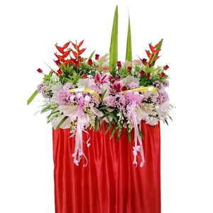 Pink lilies, red roses, ginger flower and heliconia grand opening congratulatory flowers