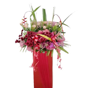 Ginger flower, peach roses, purple chrysanthemum and heliconia grand opening congratulatory flowers