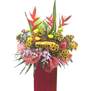 Lilies, yellow gerbera, chrysanthemum and heliconia grand opening congratulatory flowers