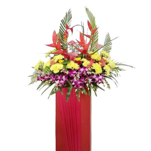 Red roses, yellow chrysanthemum, ginger flower and heliconia grand opening congratulatory flowers