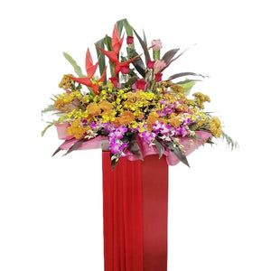 Red roses, orange chrysanthemum, ginger flower and heliconia grand opening congratulatory flowers