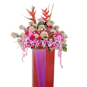 Red gerbera, chrysanthemum, ginger flower and heliconia grand opening congratulatory flowers