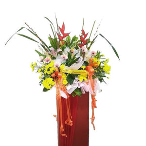 Yellow chrysanthemum and pink gerbera grand opening congratulatory flowers