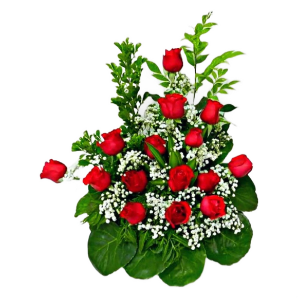 15 red roses table flower arrangement