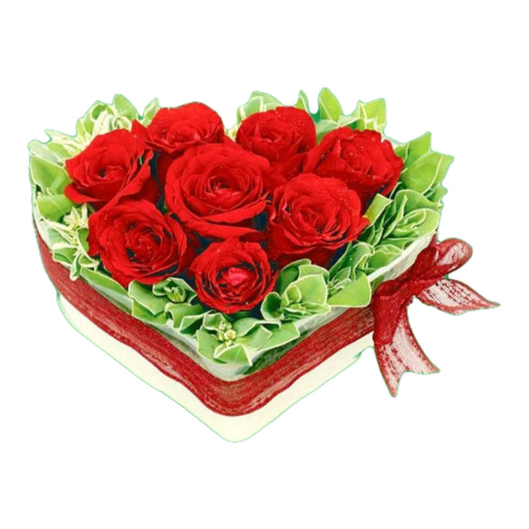 Heart-shaped 8 red roses table flower arrangement