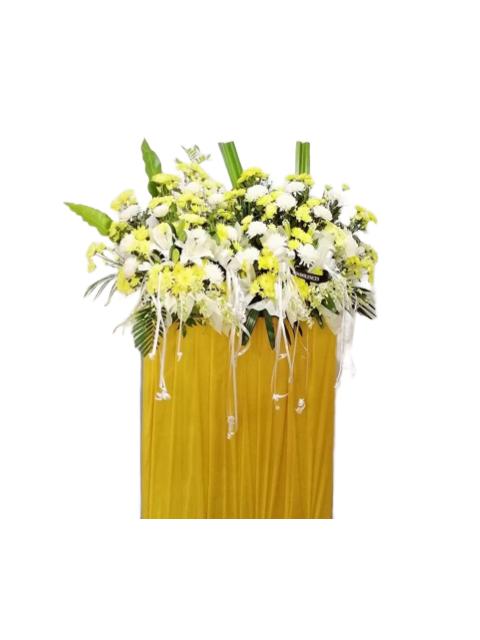 White lilies, yellow and white chrysanthemum flowers wreath