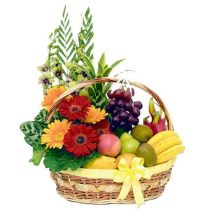 Get well floral fruit gift hamper with gerbera flowers