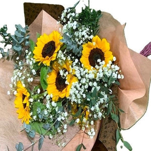 5 sunflowers with baby's breath bouquet